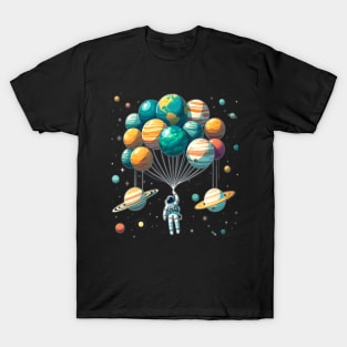 Funny Astronaut Space Balloon Planet Solar System Science T-Shirt